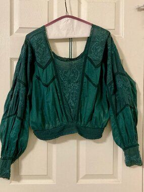 Excellent Condition, SZ L, 100% COTTON, Free People, Miss Me Jaded Top, Teal